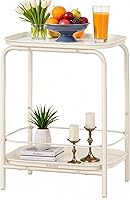 VASAGLE 2-Tier Cream White Side Table, Outdoor End Table with Tray Storage, Steel Nightstand ULET243W01 Modern Style