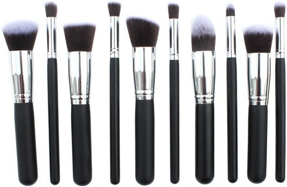 Sweet Lemon 10pcs Synthetic Kabuki Makeup Brush Set Cosmetics Foundation Blending Blush Eyeliner Face Powder Brush Makeup Brush Kit (Silver Black£