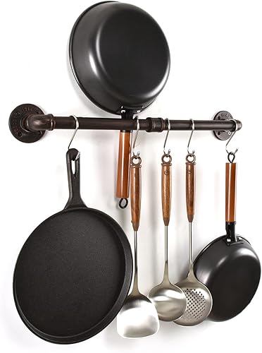 Miniatura 4 de Estante para ollas de tubería, soporte industrial para tapa de utensilios de cocina, organizador de cocina, barra colgante con ganchos en S (36