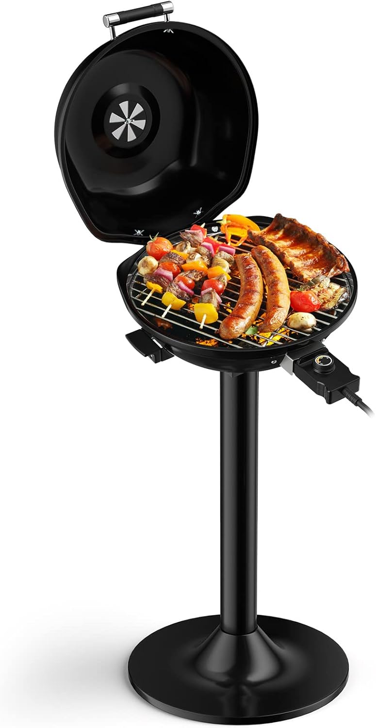 Giantex Electric Grill, 1600W Portable Barbecue Grill with Removable Non-Stick Grilling Rack, Adjustable Temperature, Oil Drip Tray, for Indoor Outdoor Picnic Camping Backyard Cooking, Black