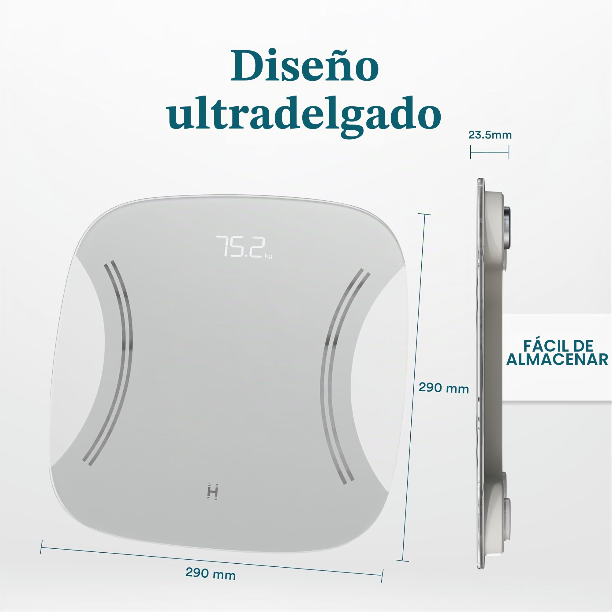Homedics Essential Báscula Digital de Baño con Pantalla LED | Básculas con Seguimiento Preciso del Peso, kg/lb/st, Vidrio Templado, Patas Antideslizantes