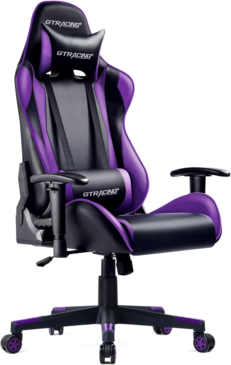 GTRACING Gaming Chair Racing Office Computer Game Desk Chair Ergonomic Backrest and Seat Height Adjustment Swivel Rocker with Headrest and Lumbar Pillow E-Sports Chair Grape