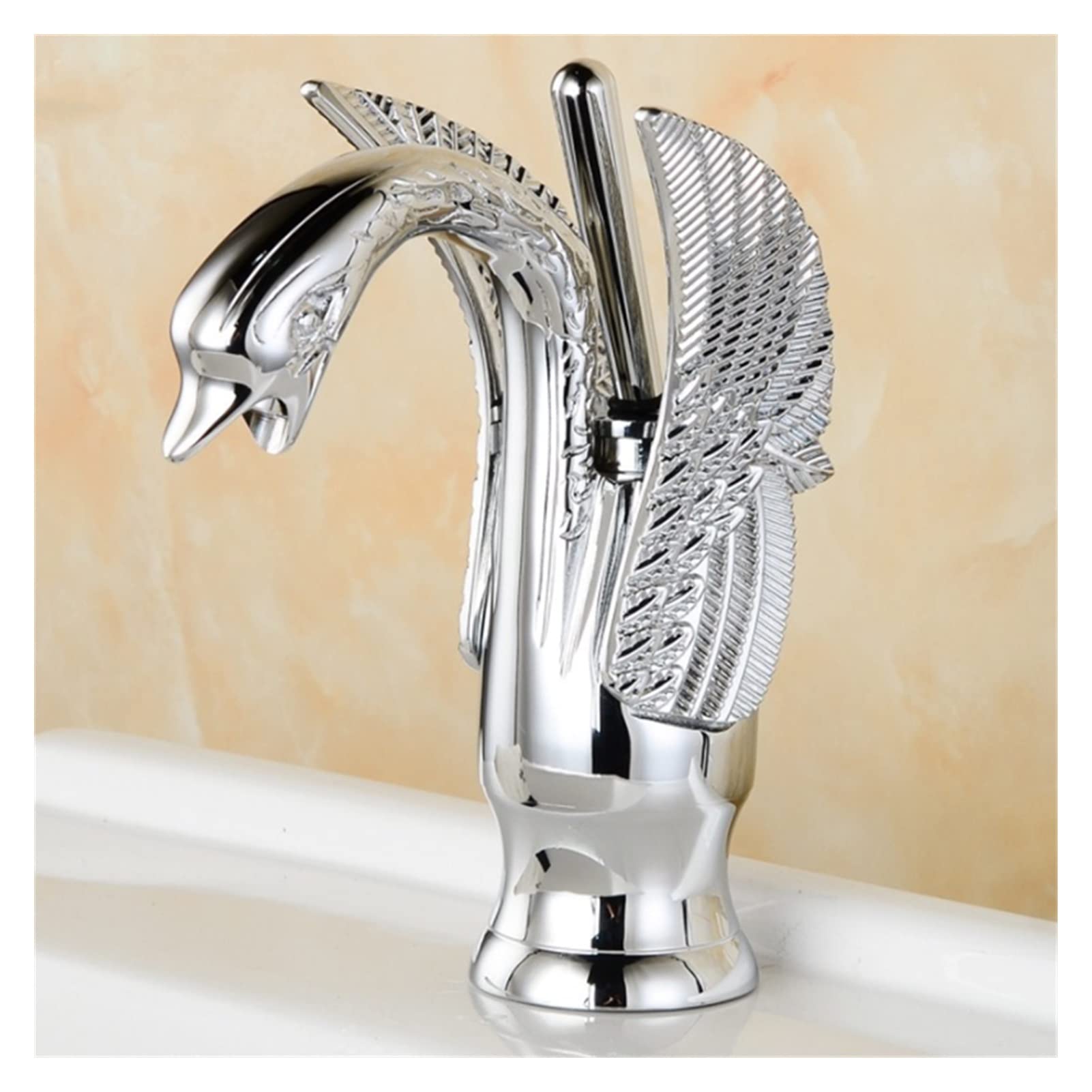 Kitchen Tap, Golden Classic Bathroom Basin Faucet High Short Optional Bird Shape Bubbler Gentle Effluent Hot and Cold Water Mixer Taps(Chrome Short)