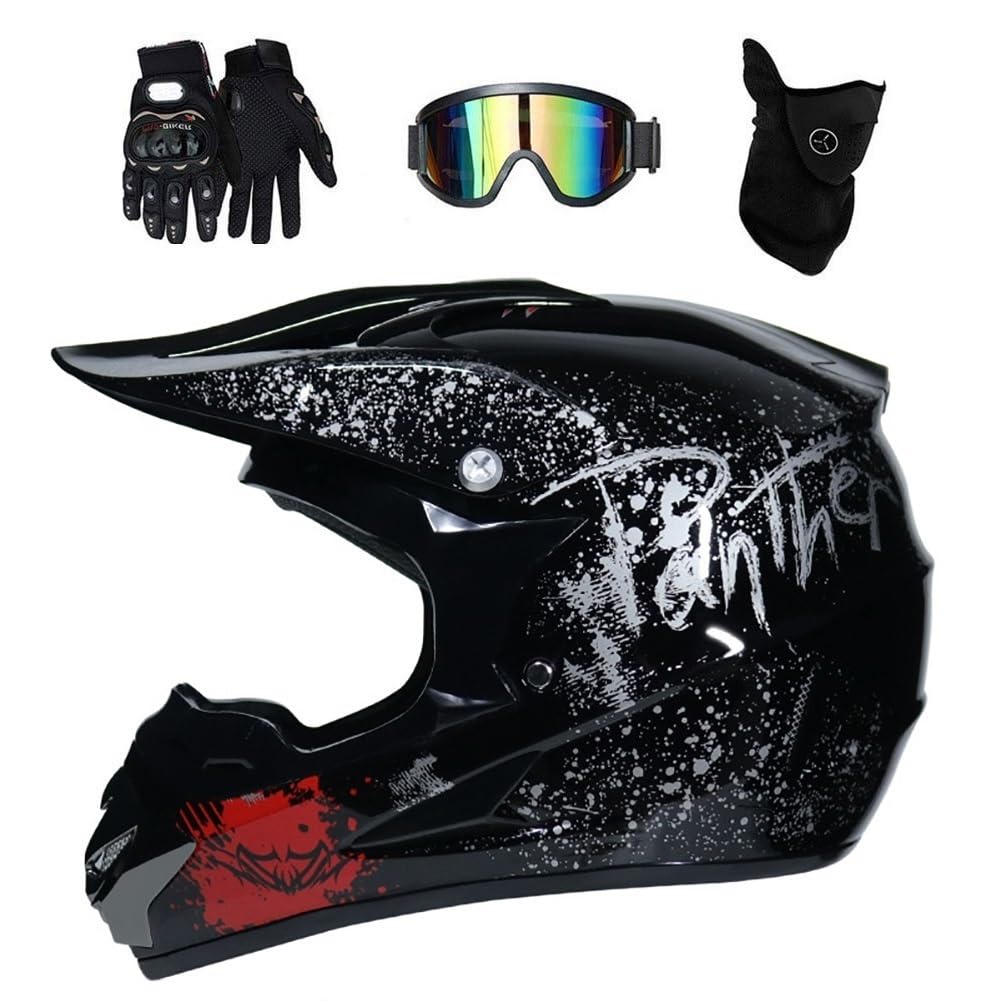 Gioventù Bambini Casco da Motocross, con Occhiali Guanti Maschera, Integrale Fuori Strada Moto Incidente Caschi, Discesa Gare di Enduro BMX MTB ATV Dirt Bike Casco