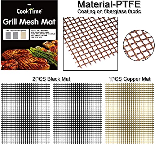 Bbq Grill Mesh Mat Set Of 3 - Non Stick Barbecue Grill Sheet Liners Teflon Grilling Mats Nonstick Fish Vegetable Smoking Accessories - Works On Smoker,Pellet,Gas,Charcoal Grill,15.75X13Inches #TOP1