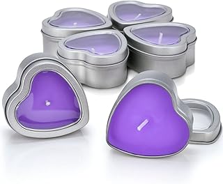 DEYBBY Large Heart Shaped Scented Tea Lights Candles, Smokeless Soywax â€”6 Hours Long Burning Lavender Purple Aromatherapy Candles for Relaxation, Spa and Bath (Pack of 6)