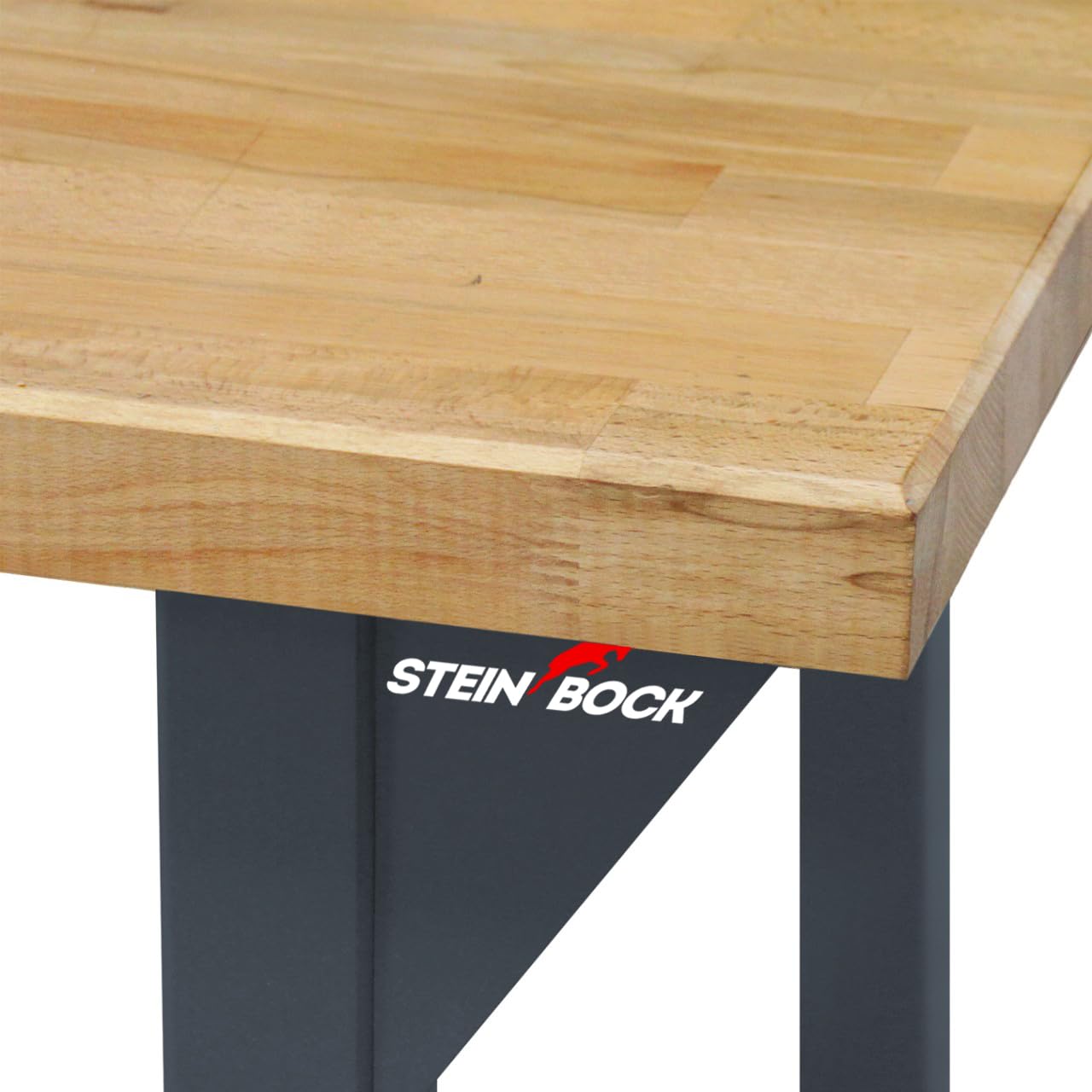 Steinbock Werkbank mit Ablageboden | 500 kg Tragkraft | HxBxT 85 x 150 x 75 cm | Anthrazitgrau | 5 cm Starke geölte Massivholz-Arbeitsplatte | stabiles Stahlgestell | Made in EU | Werktisch