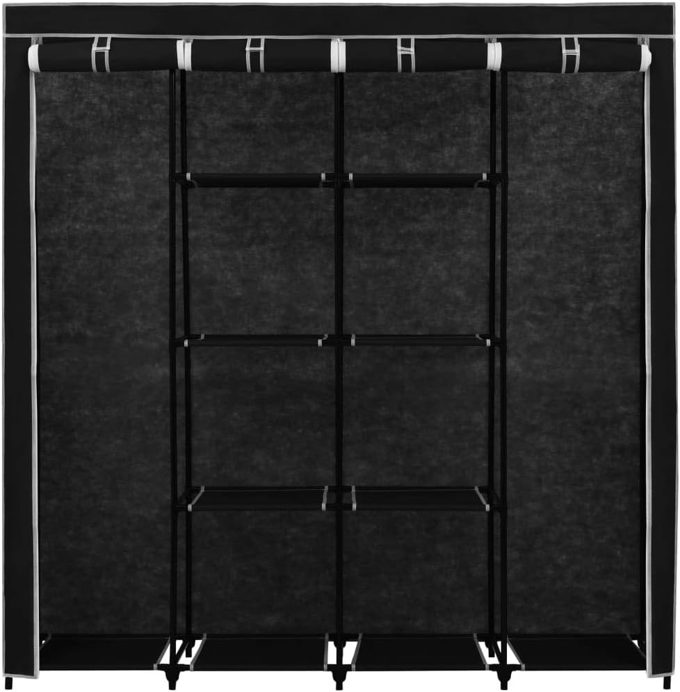 vidaXL Wardrobe Black Iron frame and polyester fabric Large Wardrobe