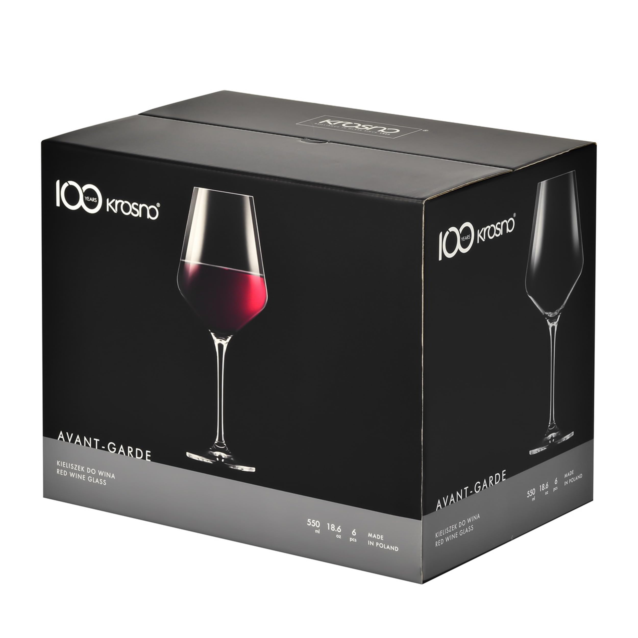 KROSNO Rotweingläser, 6 Stück, 470 ml, Avantgarde-Kollektion | Weinglas, bleifreie Kristallglaswaren, Trinkgläser, elegante Tassen, dünner Rand, langer Stiel, spülmaschinenfest