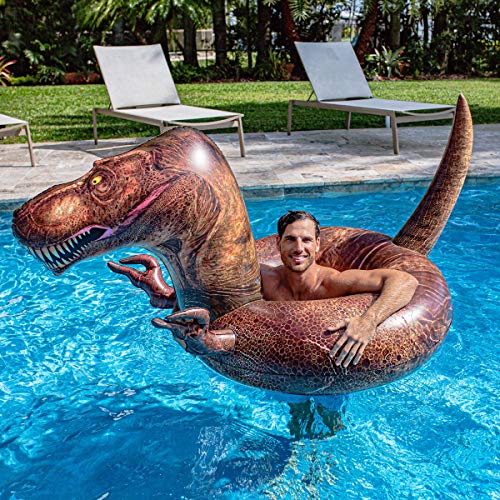 Poolcandy Inflatable T-Rex Dinosaur 48" Swim Ring. Perfect For Adults, Teens & Kids. Gigantic Deluxe Swimming Pool, Lake And River Toy. #TOP3