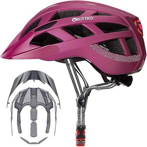 GROTTICO - Casco de bicicleta para adultos, hombres, mujeres con luz - Casco para carretera de montaña con almohadillas de repuesto y visera disponible en Yaxa Costa Rica