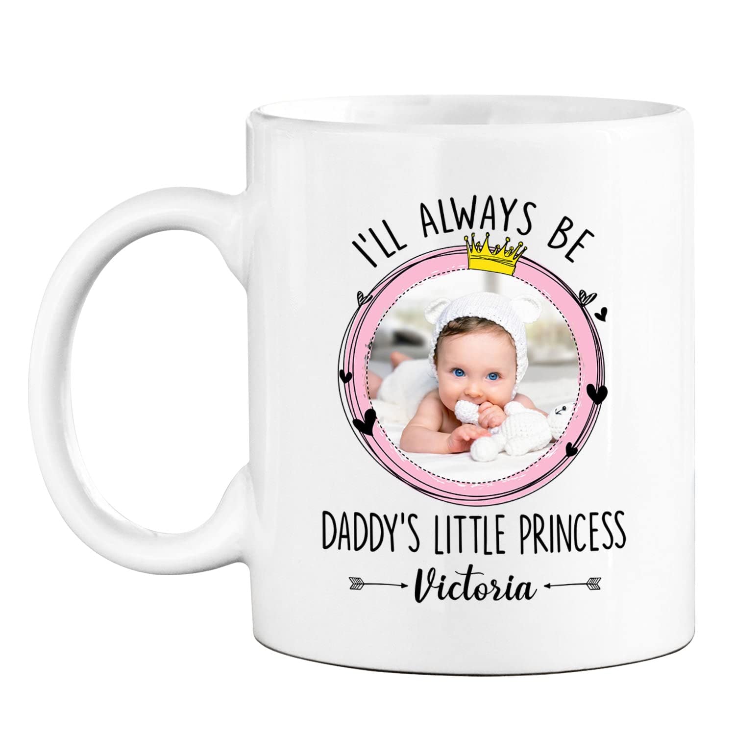 Personalized Photo Frame Name Baby Girl Coffee Mug Gift For Dad Father, I'll Always Be Daddy's Little Princess Coffee Cup 11 15 Oz, Custom Photo Baby Girl Mug For Fathers Day, Photo Baby Cup Dad Gift