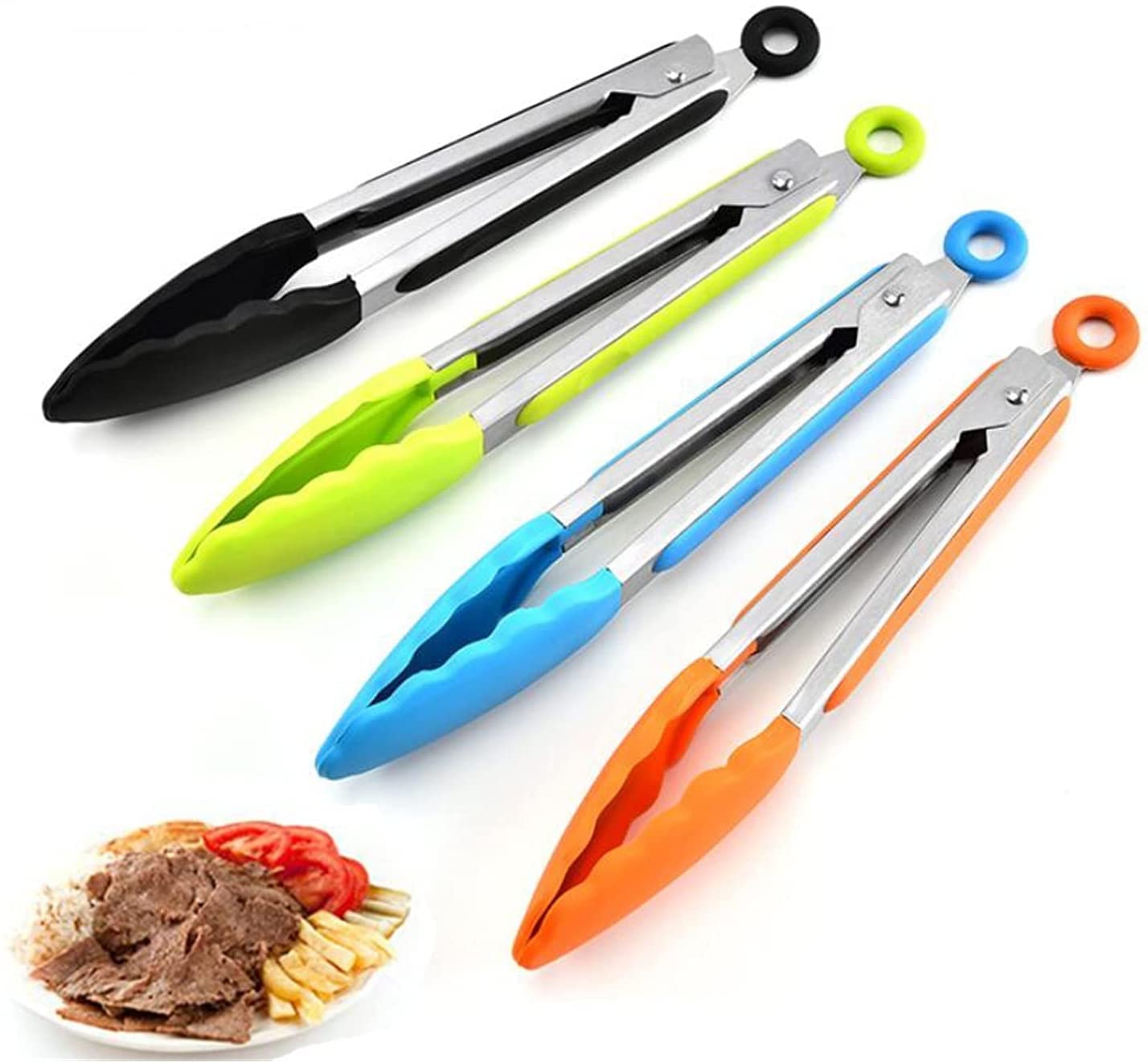 Pinzas de Silicona para Barbacoa, Pinzas de Cocina de Acero Inoxidable, Pinzas Antideslizantes para cocinar, Pinzas para Barbacoa, Herramientas para ensaladas