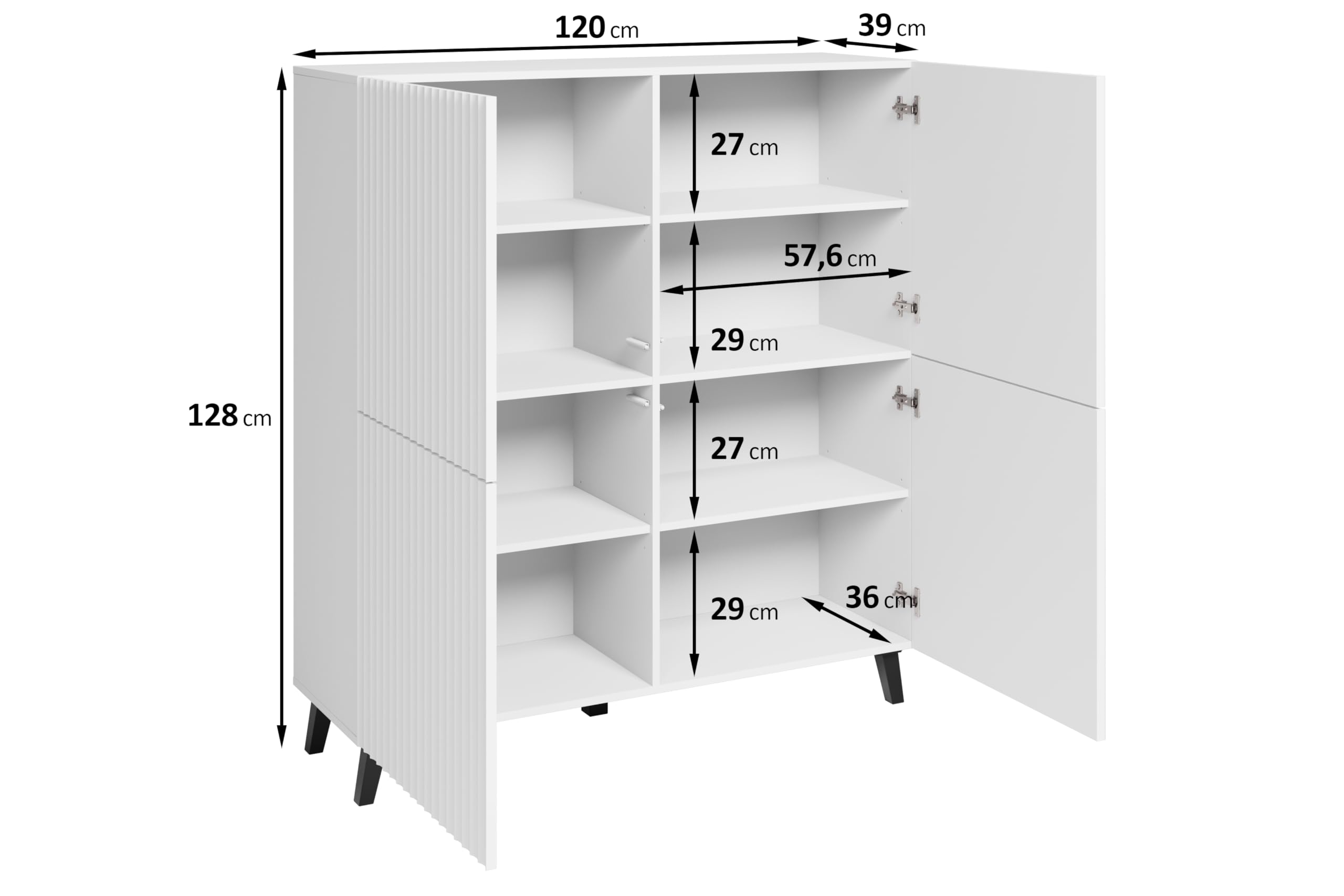 MINIO go for it – Meuble de Rangement 120 cm de Large, 4 Portes, modèle Loket sur Pied, Meuble de Salon/Sideboard – Noir Mat