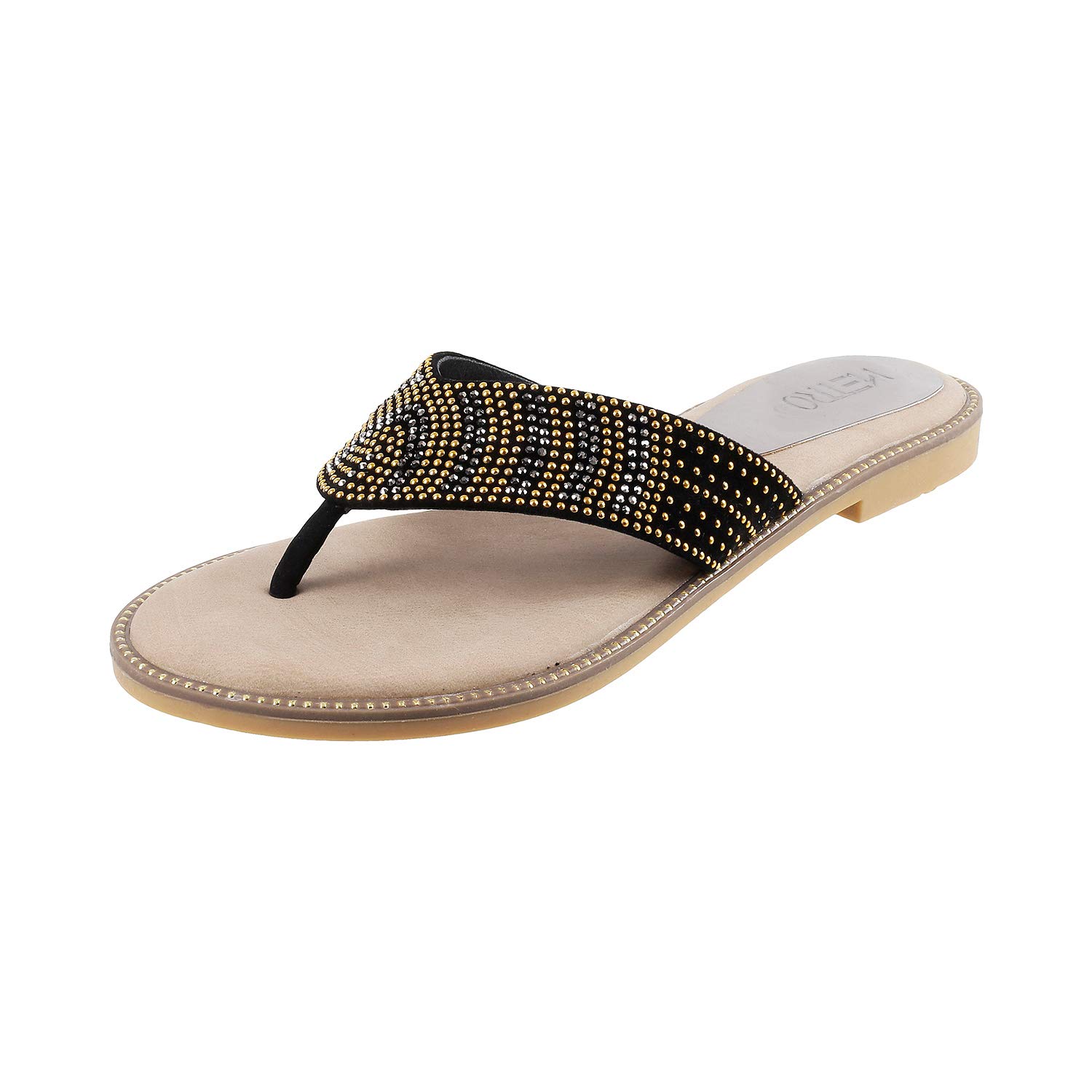 metro Women's Black Faux Leather Embellished Fashion Sandals UK/6 EU/39 (32-506)-picture-15