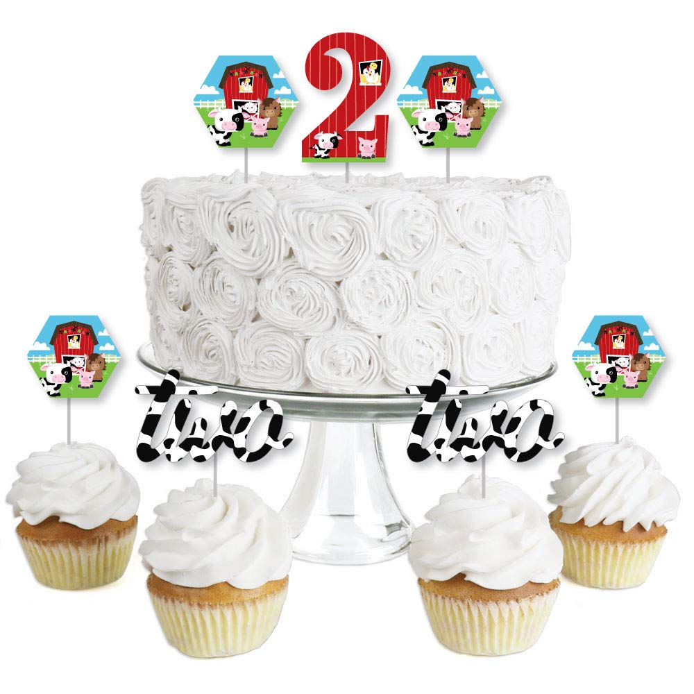 2nd Birthday Farm Animals - Dessert Cupcake Toppers - Barnyard Second Birthday Party Clear Treat Picks - Set of 24