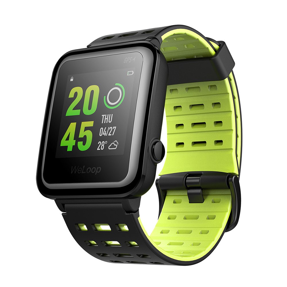 Weloop Hey 3s Sport Bluetooth Smart Watch with Silicone Strap Touch Screen Heart Rate GPS Tracker Pedometer Run Swimming Sleep Monitor Fitness Outdoor Sport Waterproof Smartwatch for Android IOS (Green)