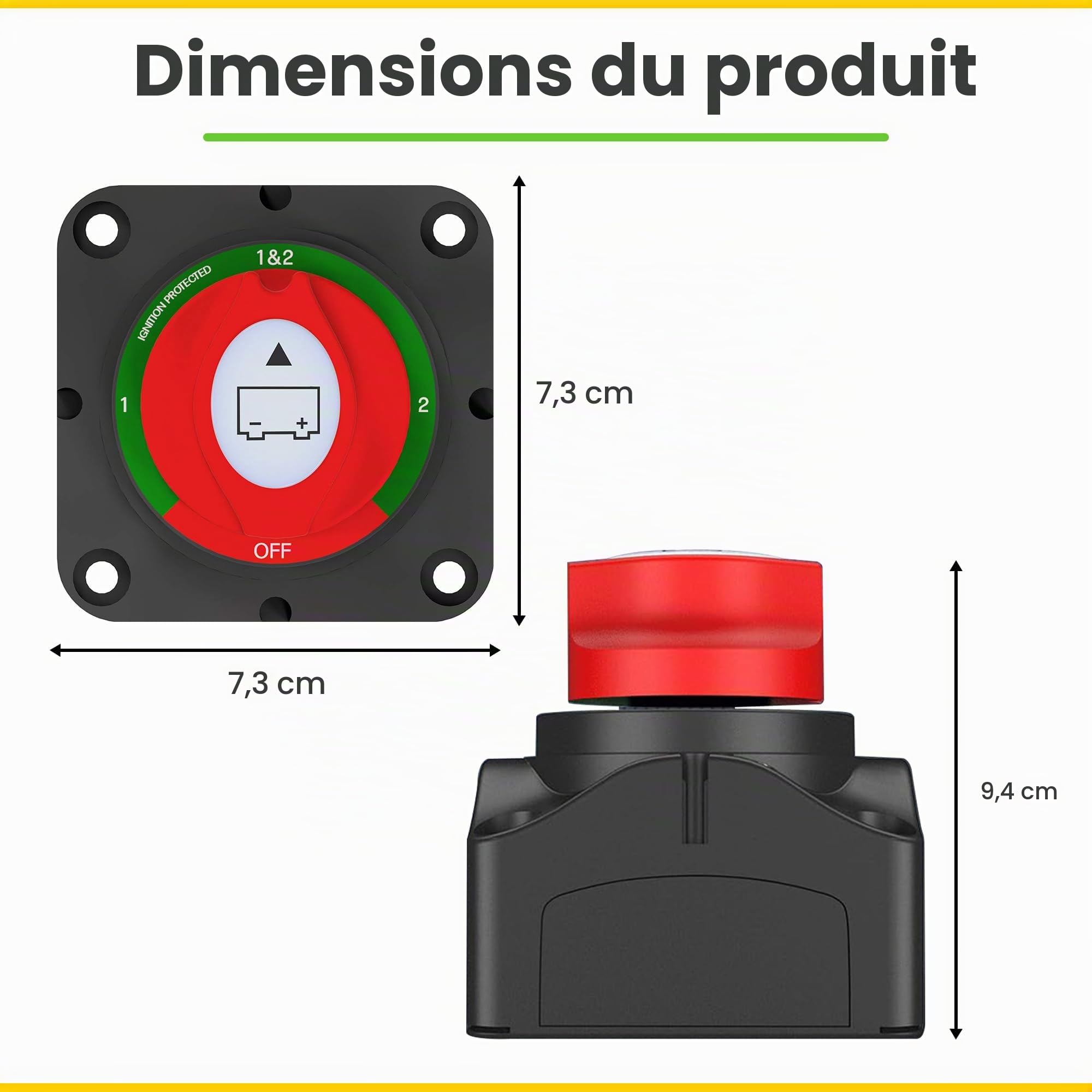 Offgridtec Sélecteur de batterie pour systèmes 12 V/24 V/36 V, courant continu 200 A, connecteurs M8, interrupteur rotatif 1-2 deux sorties pour double circuit de batterie, résistant à l'humidité et