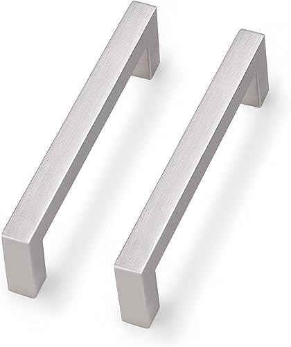 Paquete de 12 tiradores de gabinete de 4 pulgadas entre centros de agujeros con acabado de níquel satinado, barra cuadrada, tiradores de cajón de