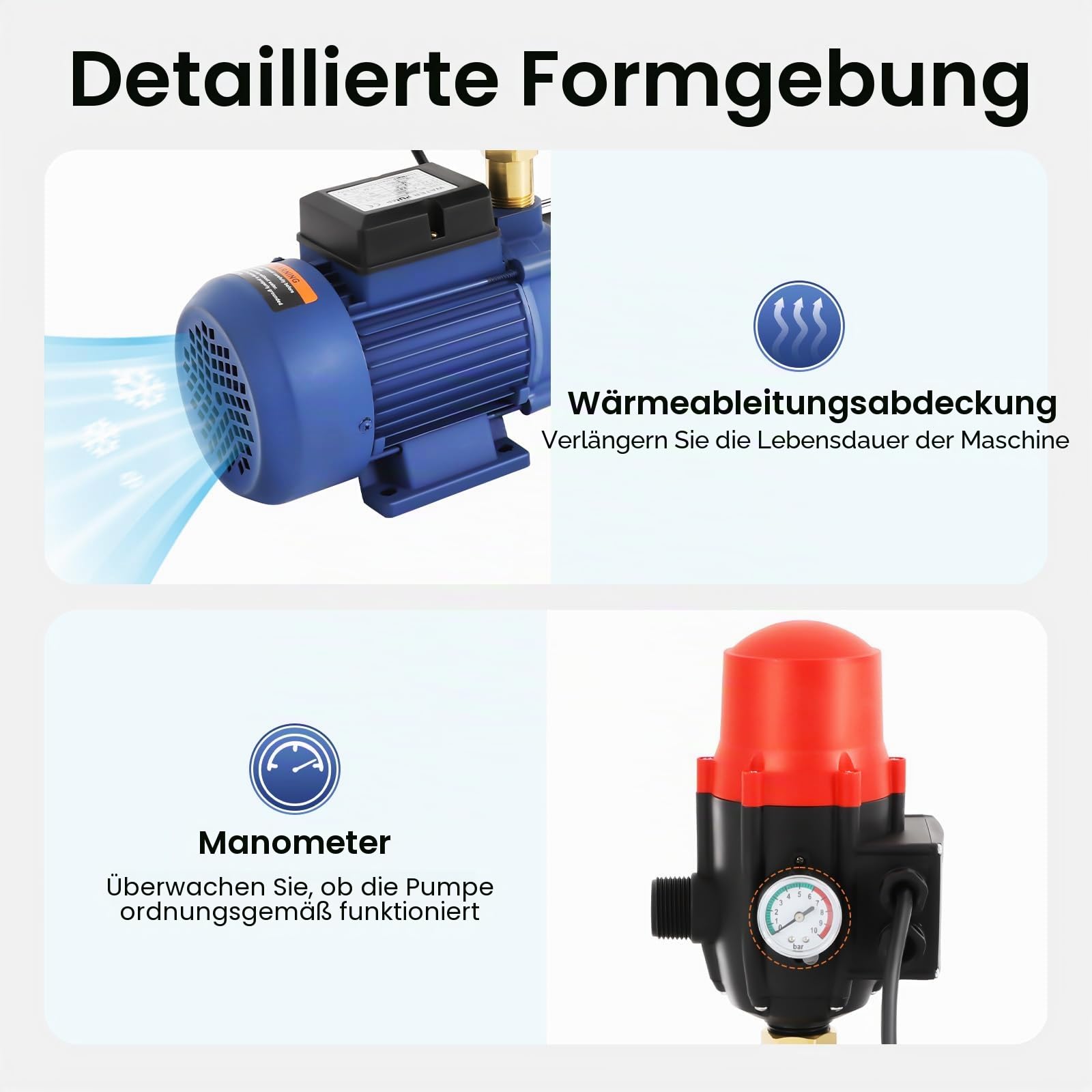 2500W Hochdruck Gartenpumpe, Zentrifugal Wasserpumpe mit Druckschalter, 66.7L/Min Edelstahl Jetpumpe, 230V Selbstansaugend Kreiselpumpe, Max Förderhöhe 100m, IP44 Schutzgrad, für Bewässerung Teich Hof