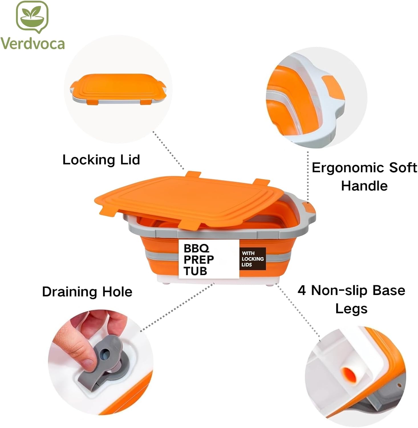 16L Orange Collapsible BBQ Prep Tub with Locking Lids & 21 Inch Tyvek Black BBQ Blanket for Resting Meat