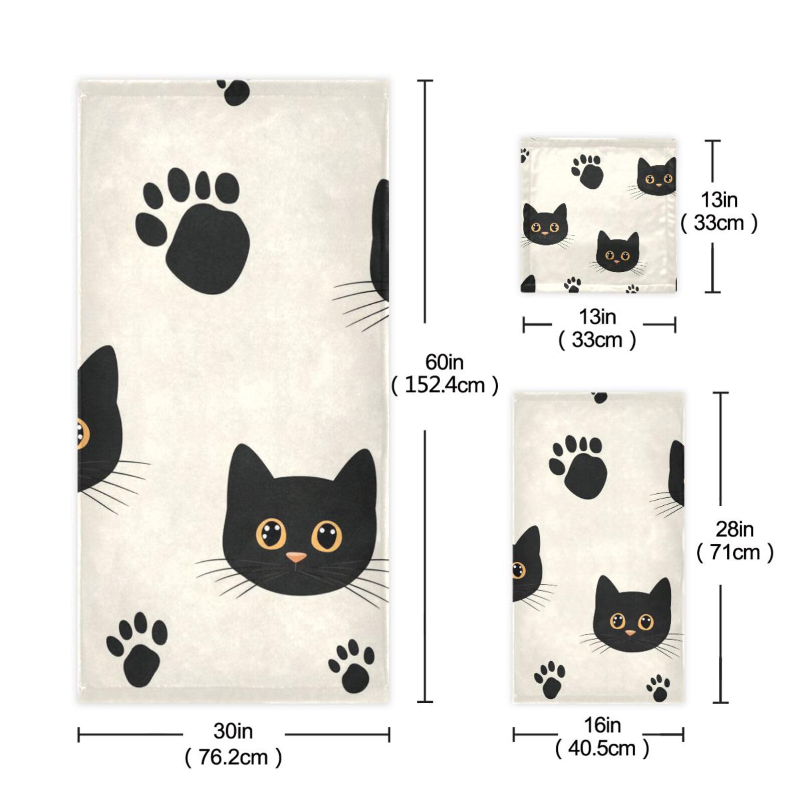Set di 3 asciugamani per il viso con gatti neri minimalisti, 1 asciugamano da bagno, 1 asciugamano per le mani, 1 panno per la casa, cucina e famiglia