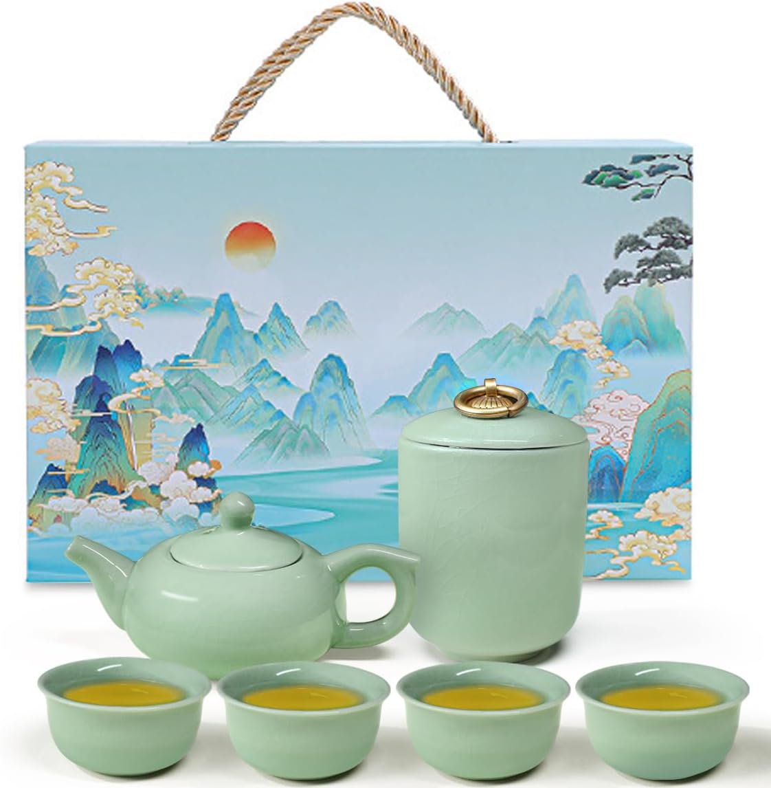 Chinese Tea Set Traditional,Gongfu Tea Sets Of 6, Portable Ceramic Teaset, Asian Tea Sets For Adult, Tea Gift Sets For Home,Gifting,Outdoor And Office
