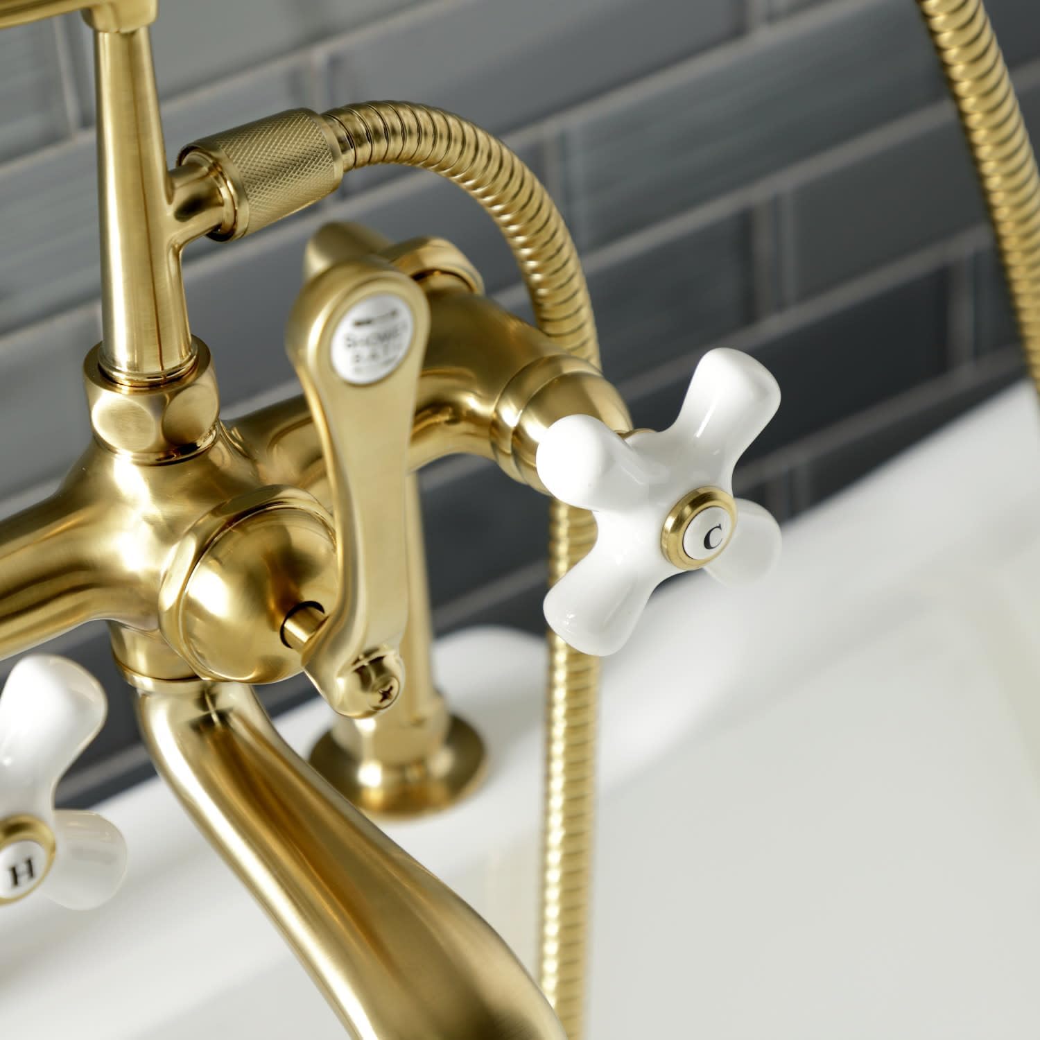 Kingston Brass AE111T7 Auqa Vintage Deck Mount Clawfoot Tub Faucet, Brushed Brass