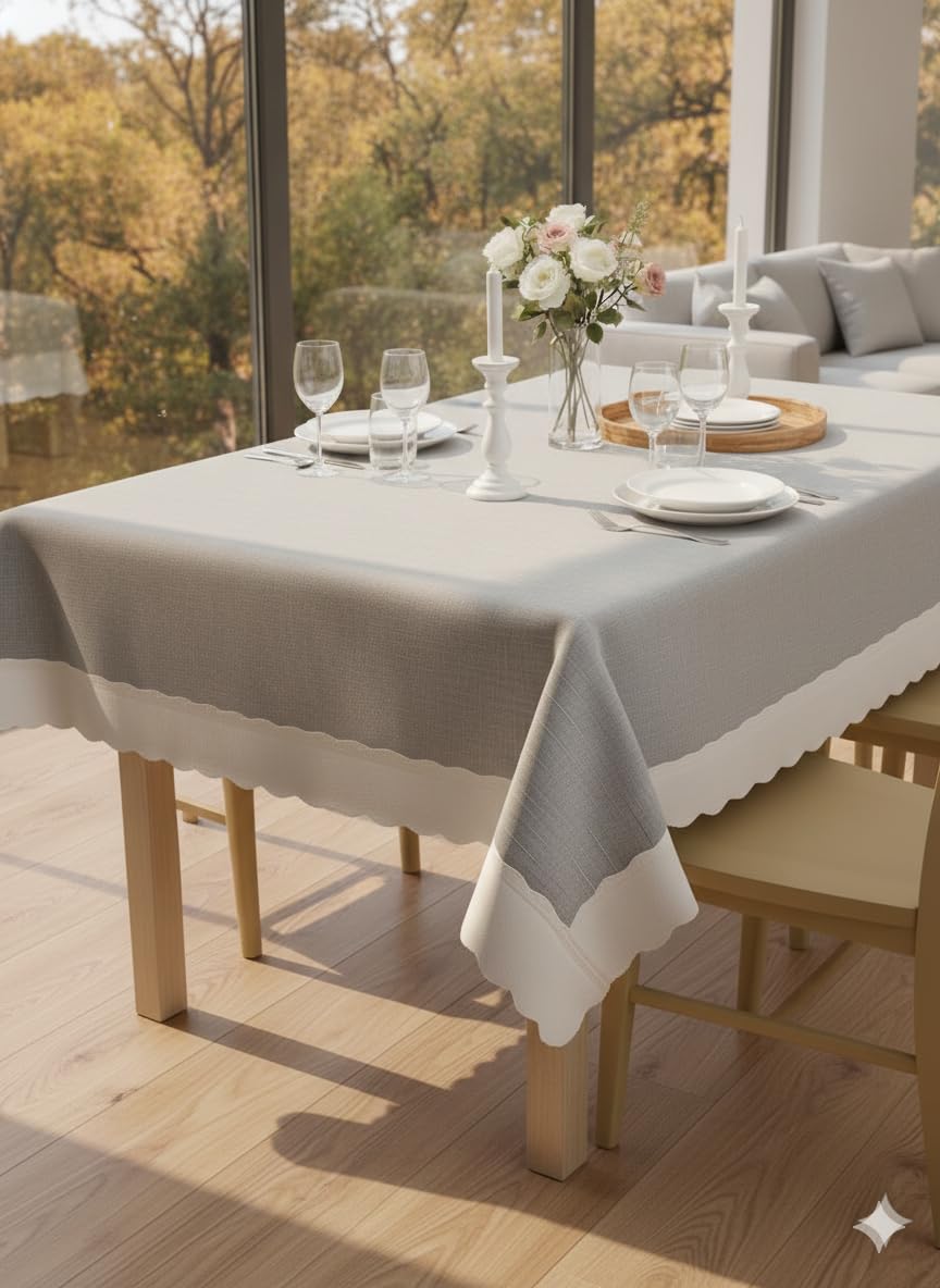 CASA-NEST Rectangular Anti-Slip PVC Solid Plain White Lace (60x90 inch) 6-8 Seater Dinning Table Cover with Exclusive Backing material-grey-printed0003-image-42