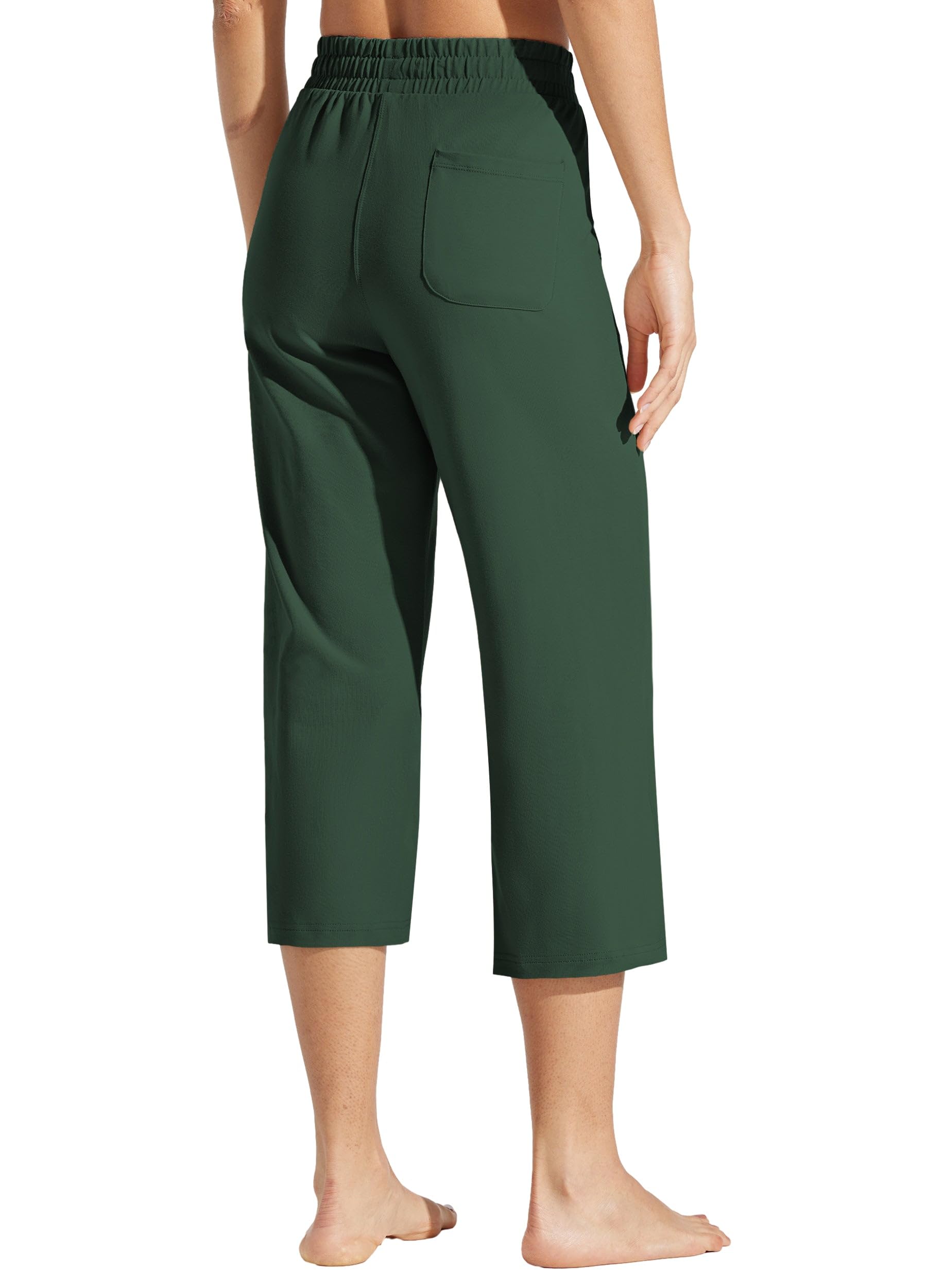 Willit Pantalones capri de algodón para mujer, pantalones capri casuales de pierna ancha con bolsillos, 20 pulgadas