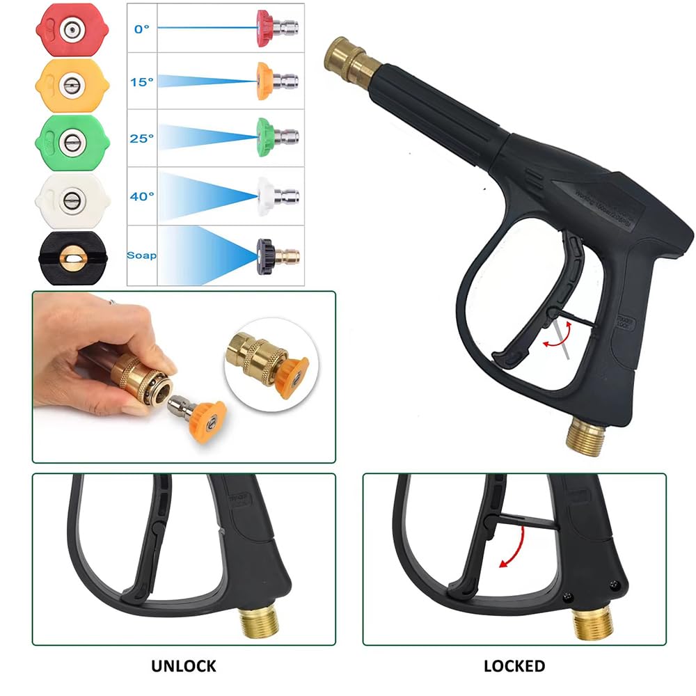 Pistola Idropulitrice,Lancia Idropulitrice,Lancia Per Idropulitrice,3000 PSI Idropulitrice Deluxe,con Prolunga Bacchetta,5 Punte Ugello con Connettore,Base dell'ugello per Lavaggio Auto