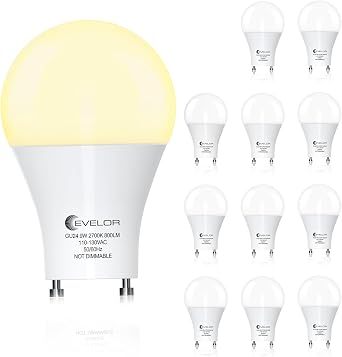 evelor GU24 LED Light Bulb,60 Watt Equivalent Soft White 2700K,12-Packs