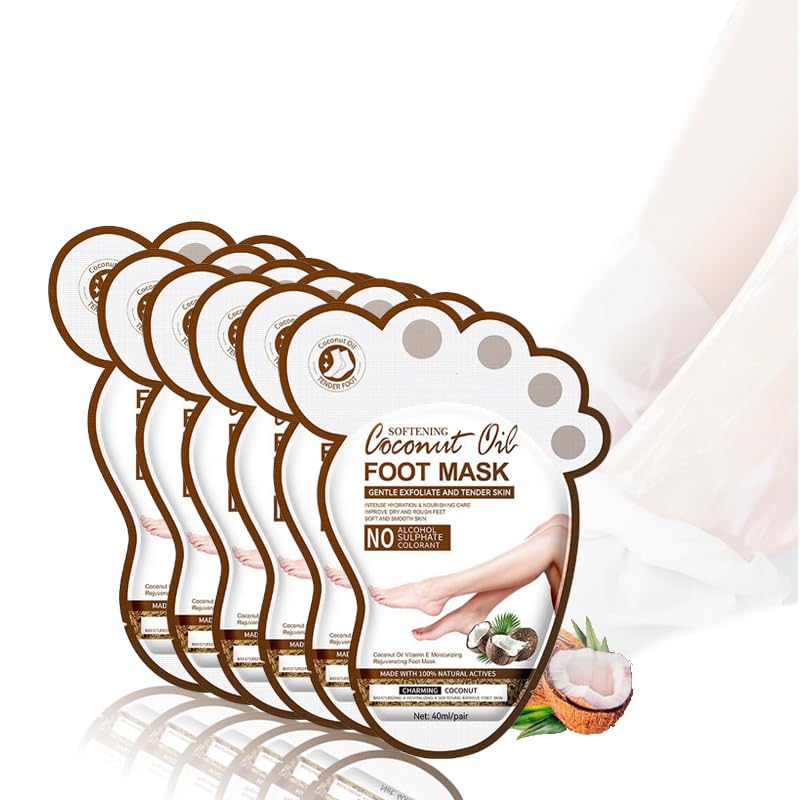 Mascarilla suavizante para pies, calcetines, con manteca de karité, aceite de jojoba y vitamina E, hidratante y anticallos, nutritiva y brillante, alivio de pies secos (6 unidades)