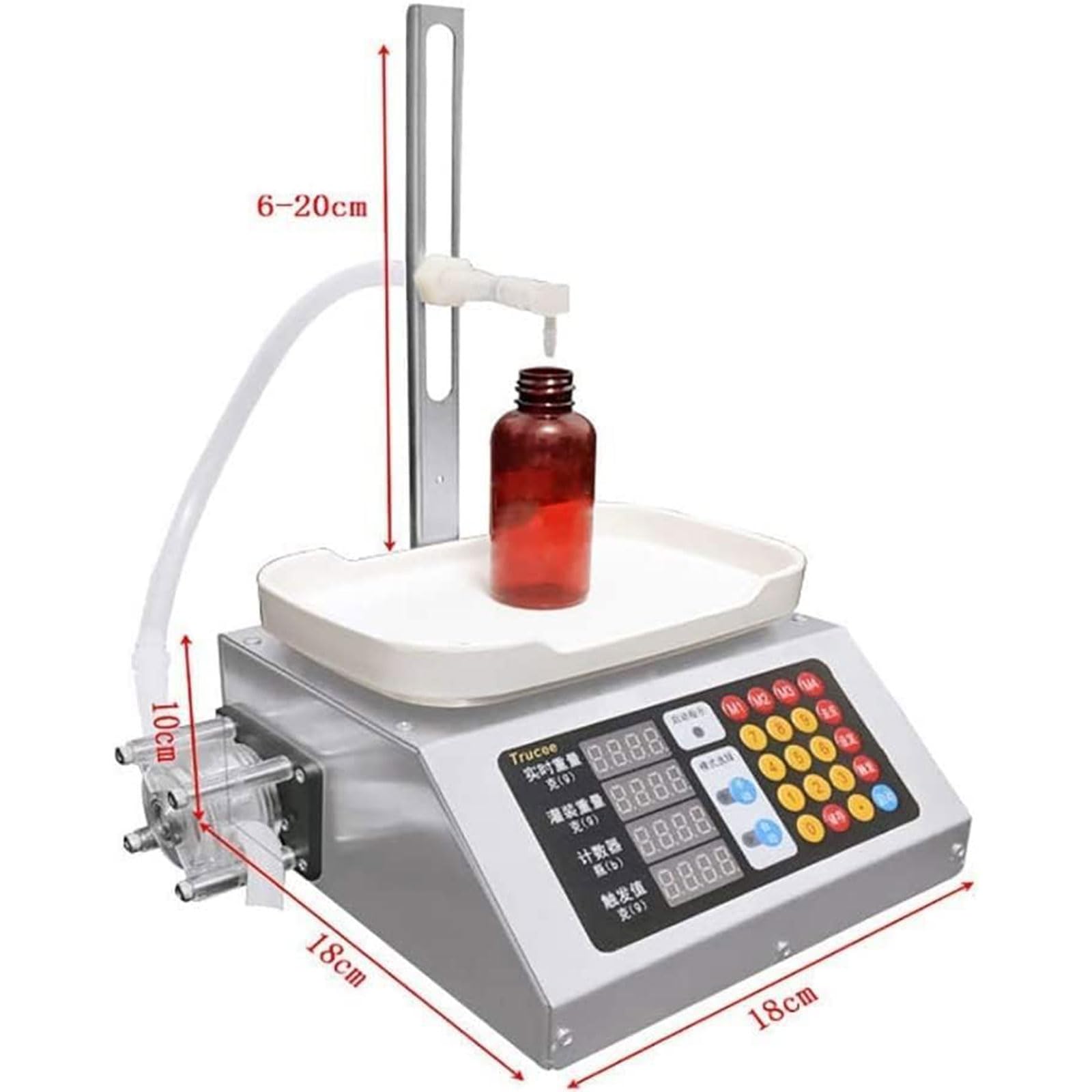 Máquina Automática de Llenado de Líquidos 3-50g, Máquina de Llenado por Pesaje con Bomba Peristáltica y Panel Digital, Llenadora Electrónica de Líquidos para Aceite Esencial, Líquido Oral, Perfume