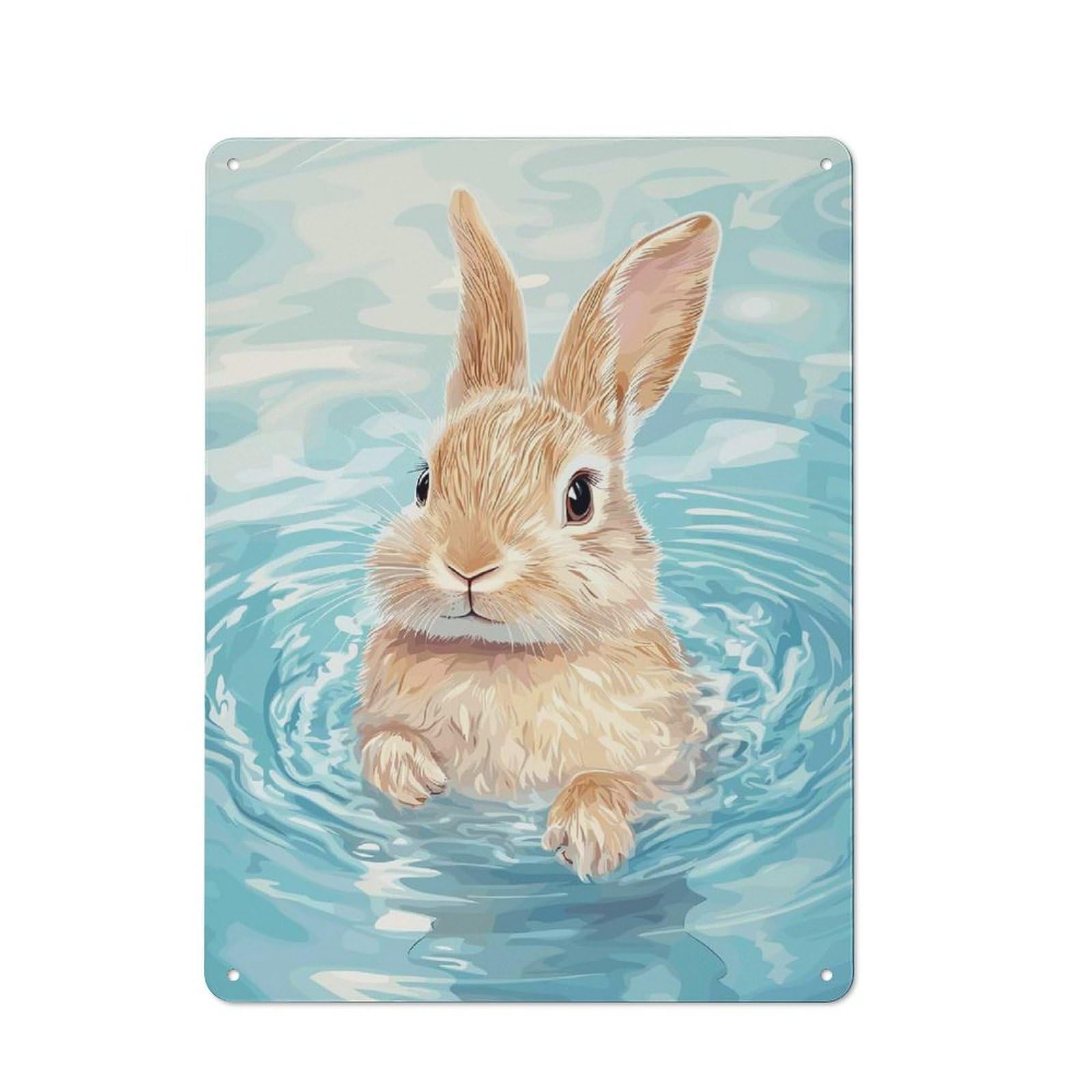 Junmoney Style-4 Tin Sign 40X30cm With Rabbit In Water For Workshop Wall, Retro Decor, For Metal Sign Collectors, For Cafés, Pubs And Restaurants