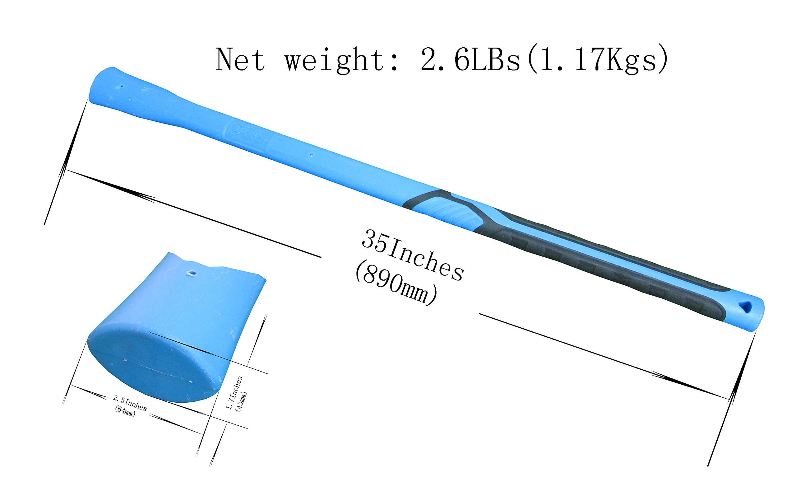 Mango de fibra de vidrio de 35 pulgadas, ligero, robusto, amortiguador, adecuado para tomas estándar de 55x36mm (60x40mm), mango de pila mattock 2,6lb