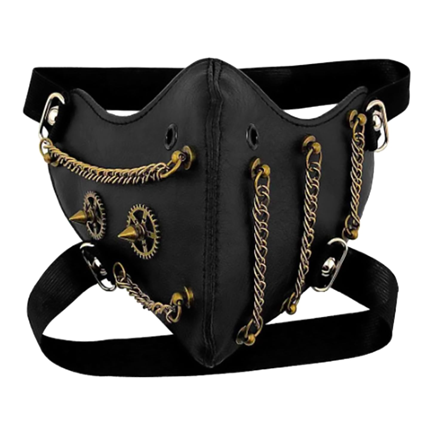 Moonlove Steampunk Face Mask with Chains and Gears Decoration Harness PU Leather Mouth Cover Halloween Rave Party Night Club Steam Punk Gothic Comic Convention Headgear Costume Accessory