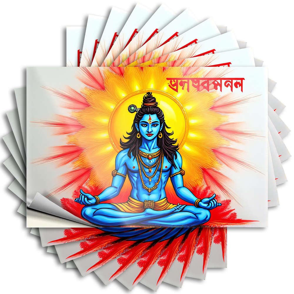 Lettering Sticker Great Spring Waterproof - A Blue-Skinned Deity Sits in Meditation with A Radiant Sunburst Behind Bottle Self Adhesive Decal for Coffee Use(12X18CM)
