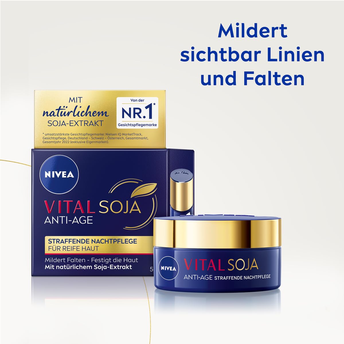 NIVEA VITAL SOJA Anti-Age ujędrniająca pielęgnacja na noc, bogata pielęgnacja twarzy dla dojrzałej skóry z naturalnym ekstraktem z soi, regenerujący krem na noc do łagodzenia zmarszczek (50 ml)