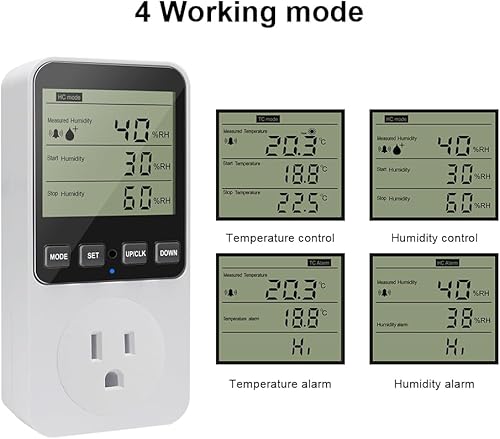Miniatura 3 de KETOTEK Controlador de humedad enchufe de salida con sensor, interruptor de humidistato digital de 120 V con alarma para humidificador de hongos de