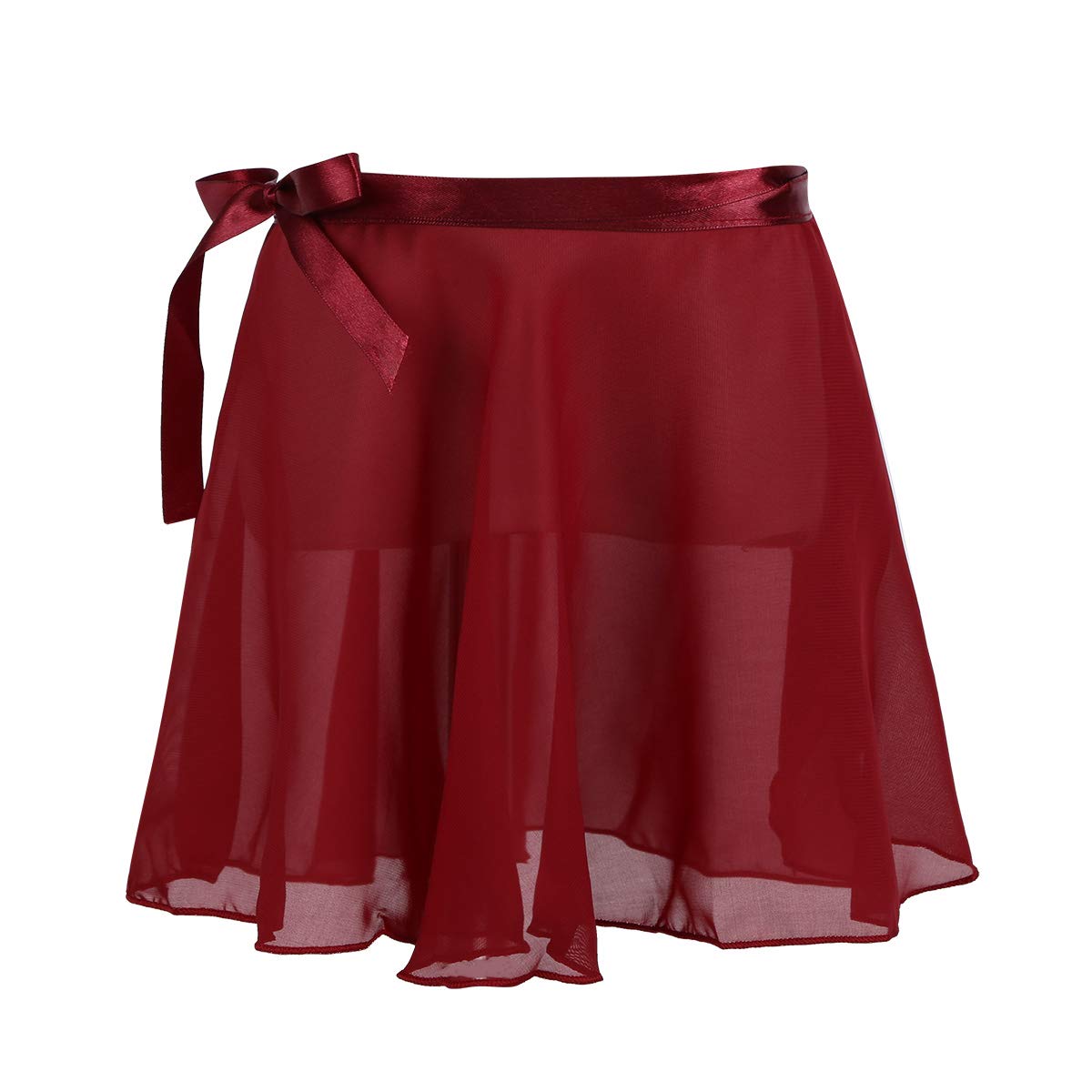 JanJean Ballet Dance Skirts Chiffon Wrap Skirts with Tie Waist for Girls Ballet Pull-On Skirt Dancewear Costumes Burgundy A 4-6