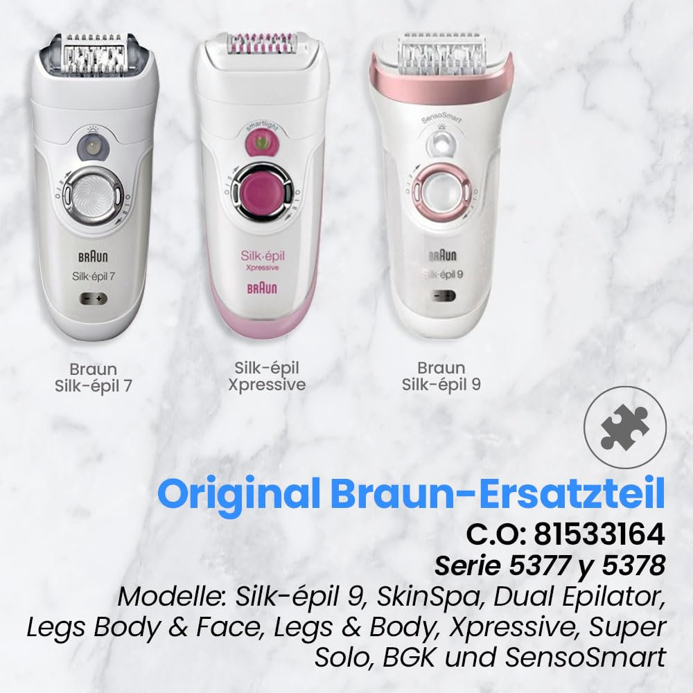 Anakel Home Repuesto Cabezal Depilación 81533164 Compatible con Braun Silkepil 7, Silkepil 9, Xpressive y SensoSmart, Cabezal Extra Ancho, Color Blanco
