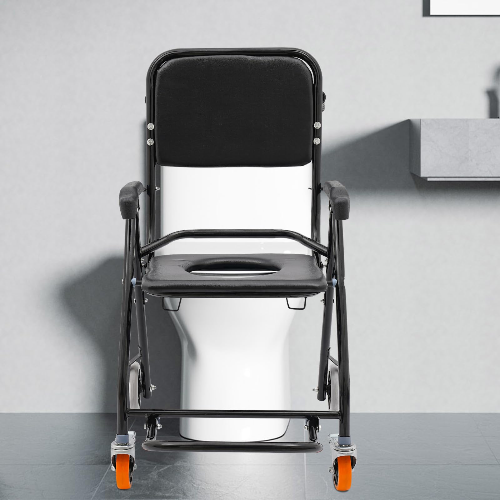 Krzesło prysznicowe, stołek prysznicowy, składany, dla seniorów, z kółkami, dla seniorów, obciążenie 100 kg, szerokość 44 cm, wysokość siedziska 51 cm