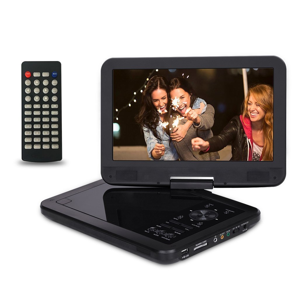 SaachiPDVD-1089 10.1" All Multi Region Free Portable DVD Player 270 Degree Screen 4.5 Hr Battery, SD Card Reader, USB & Headphone Jack, Black