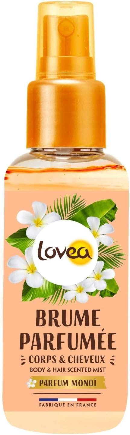 LOVEA - Brume Parfumée - Corps & Cheveux - Monoï - Parfum Gourmand & Ensoleillé - Parfume & Rafraîchit - Sans Alcool - Fabriqué en France - 100ml