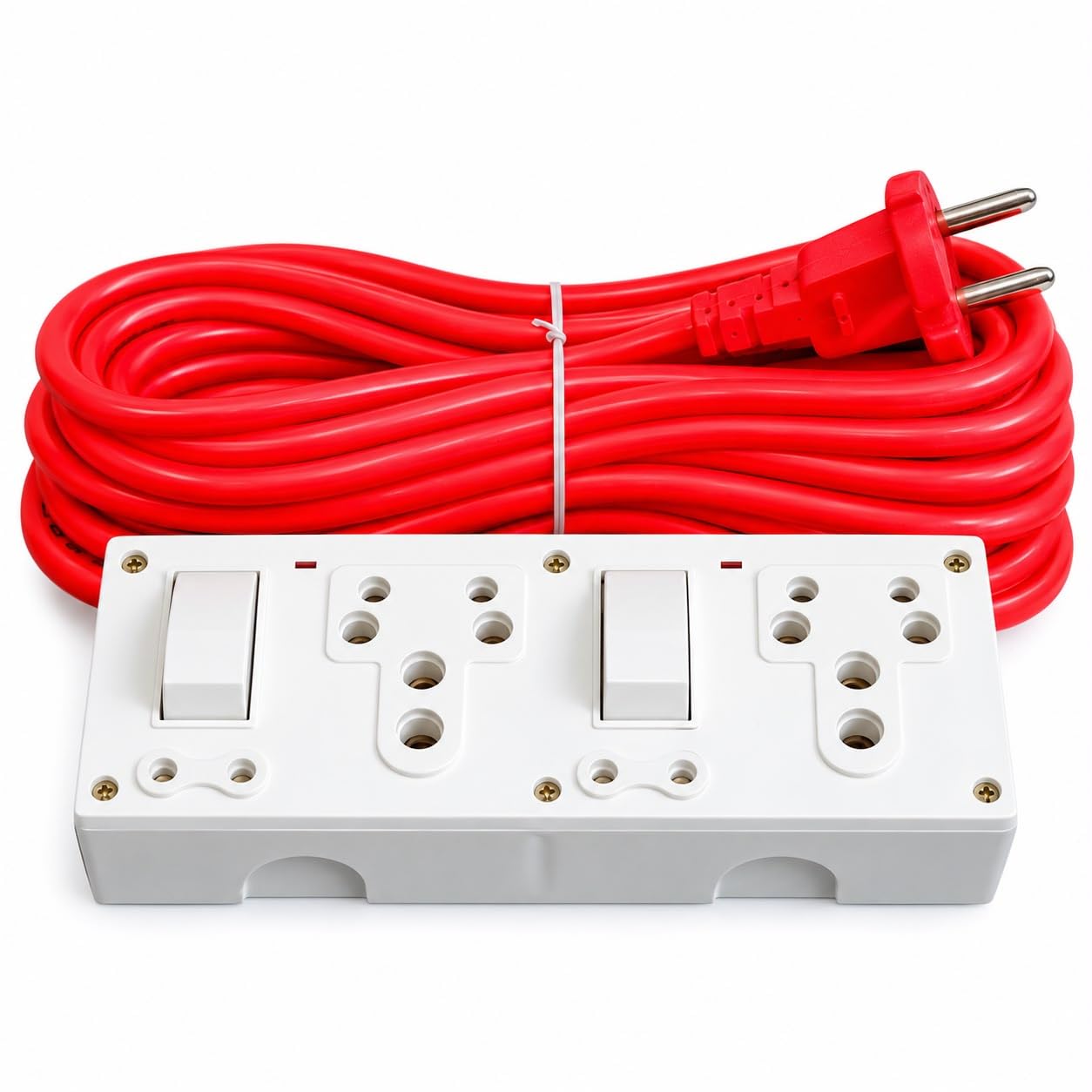 right choice extension board with 1.5 sq mm 2 core round cable, 16a & 6a multi plug sockets with individual switches, heavy duty power extension cord – 10 meter