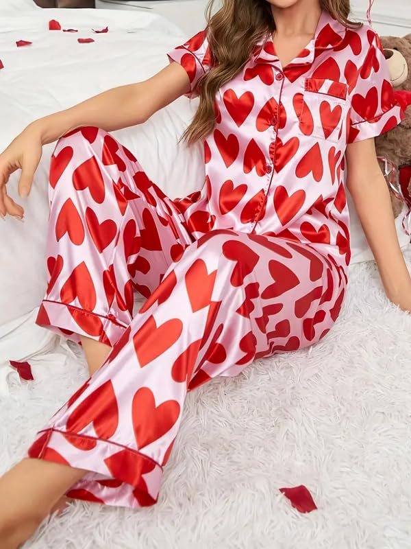 Image of Night Suit for Women with Full Sleeve Button-Down Top with Pant Dress for Woman,Night Dress for Woman, Two-Piece Loungewear Set