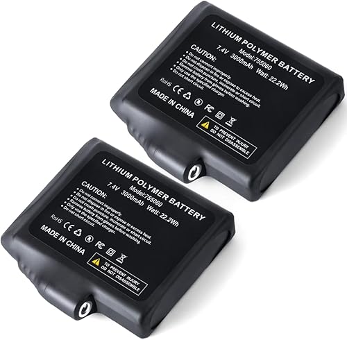 Batería de 3000mAh 7.4V para guantes calentados, juego de repuesto recargable de polímero de litio compatible con calcetines, sombreros, gatos,