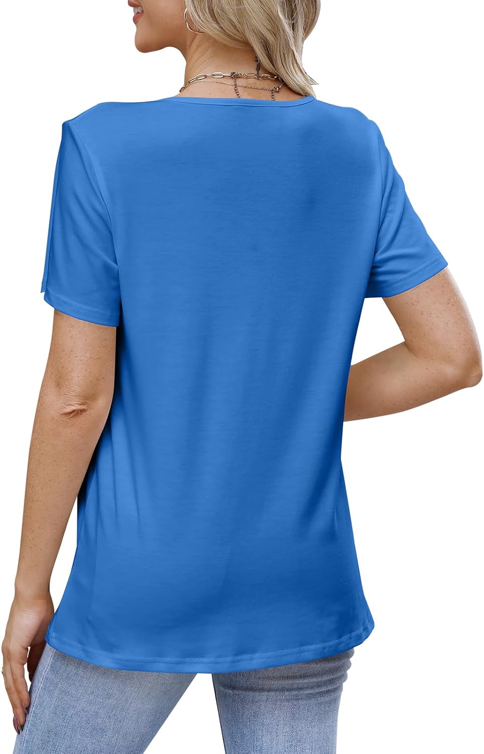 Womens T Shirts Short Sleeve Pleated Dressy Tunic Casual V Neck Summer Tops Blouses Beach Vacation Clothes - Image 5