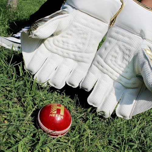 Image of Heega Intense White PU Leather Cricket Wicket Keeping Gloves Suitable for Professional Players | Durable Construction, Superior Grip, High-Density Finger Protection, Ergonomic Design (Youth)